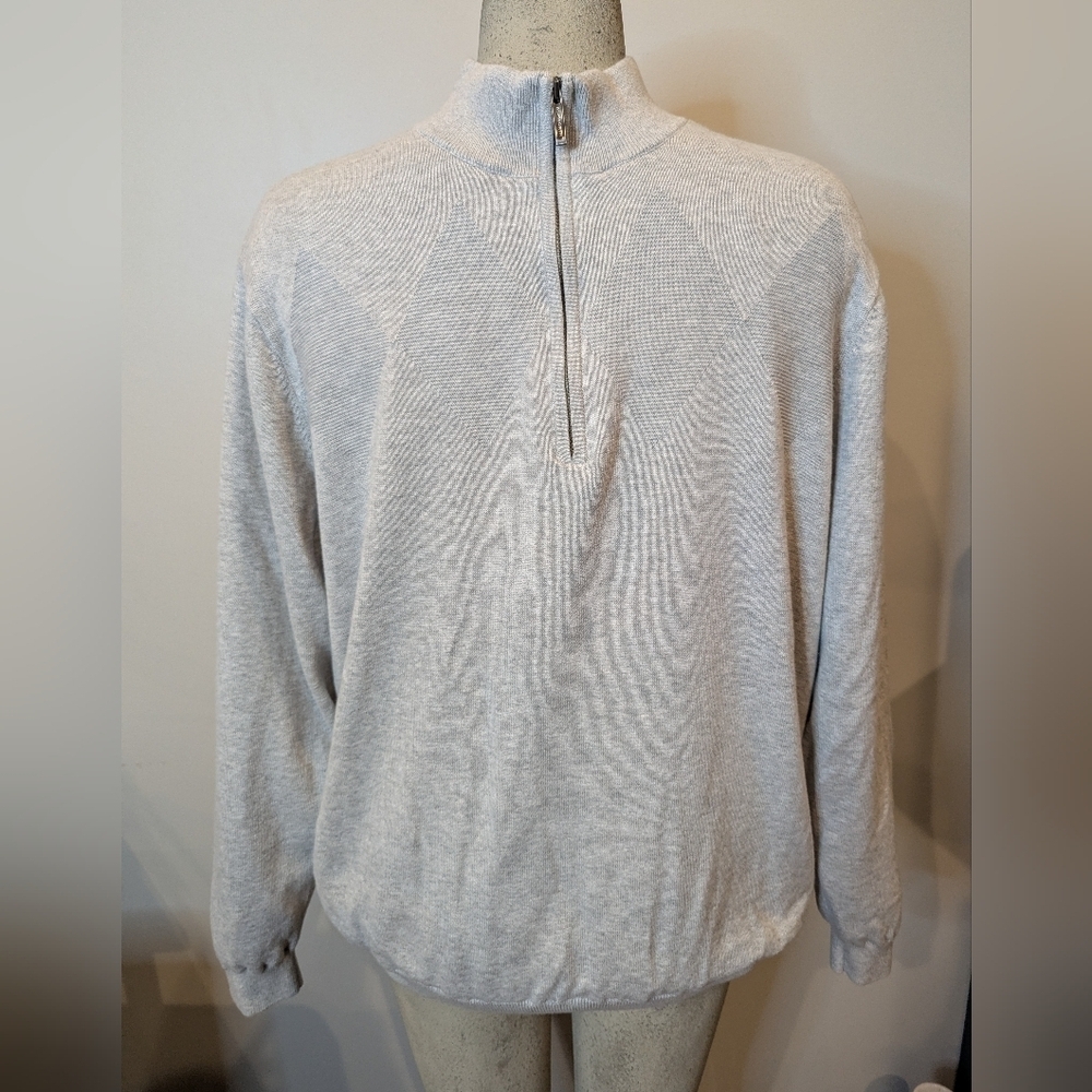 Ashworth Gray Pima Cotton Jacquard Zip-Up Sweater With Full Lining Size XL